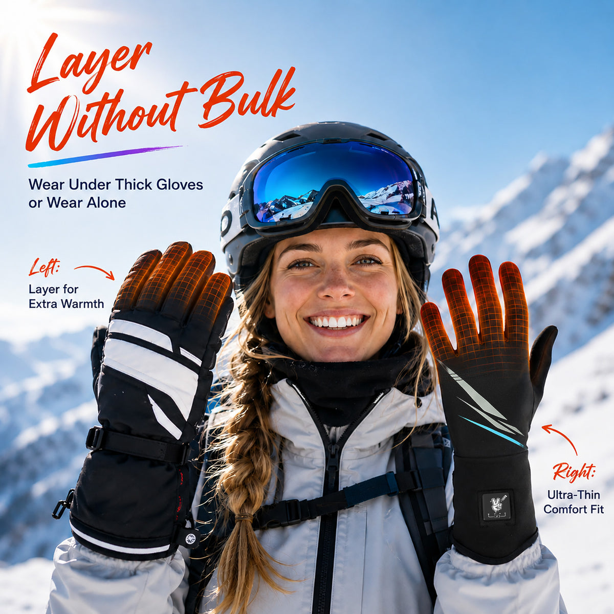 Slim Heated Glove Liners with Battery Display