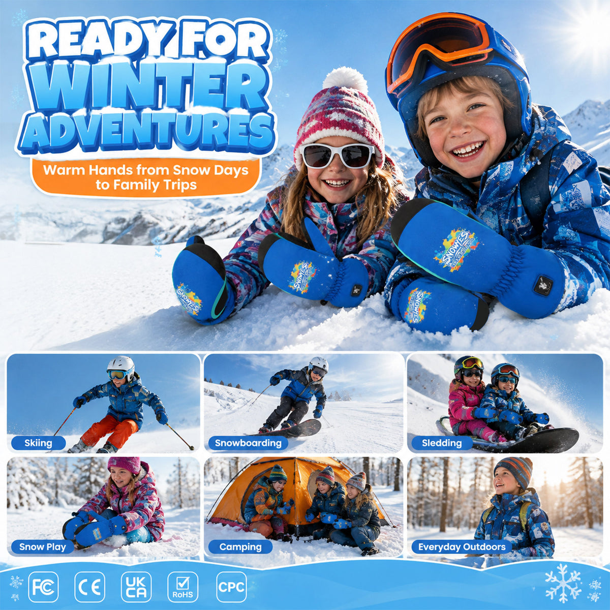Kids Heated Ski Mittens – Wild Splash