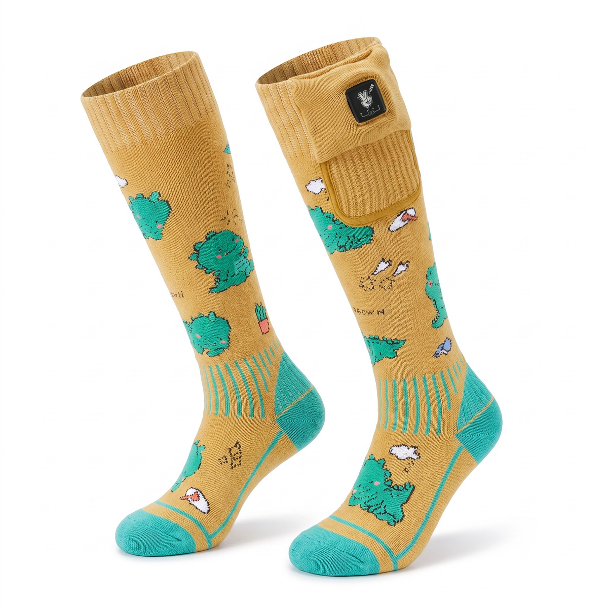 Dinosaur Kids Heated Ski Socks