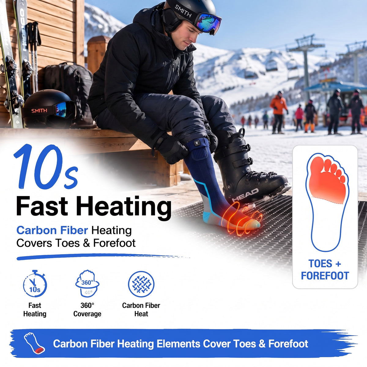 Heat-Transfer Support Heated Ski Socks