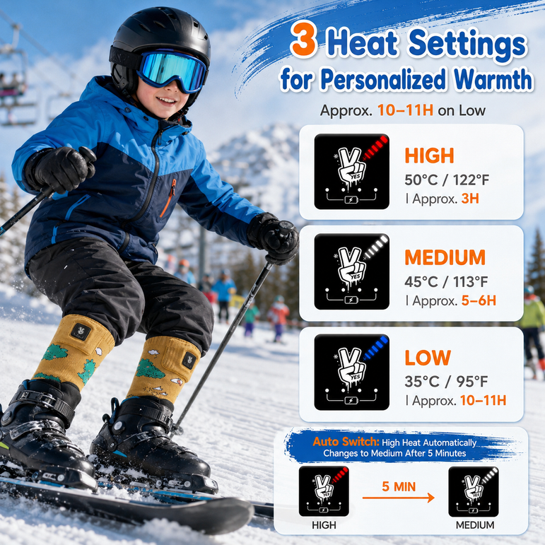 Dinosaur Kids Heated Ski Socks