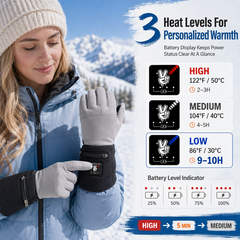 Slim Heated Glove Liners with Battery Display