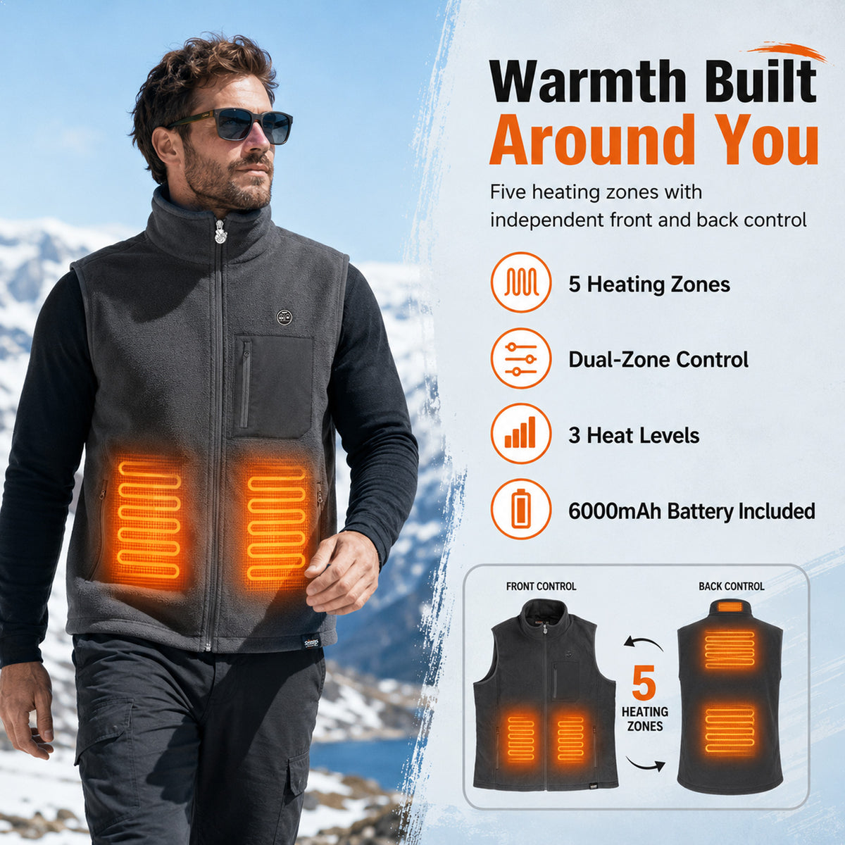 Men’s 5-Zone Dual-Control Heated Vest