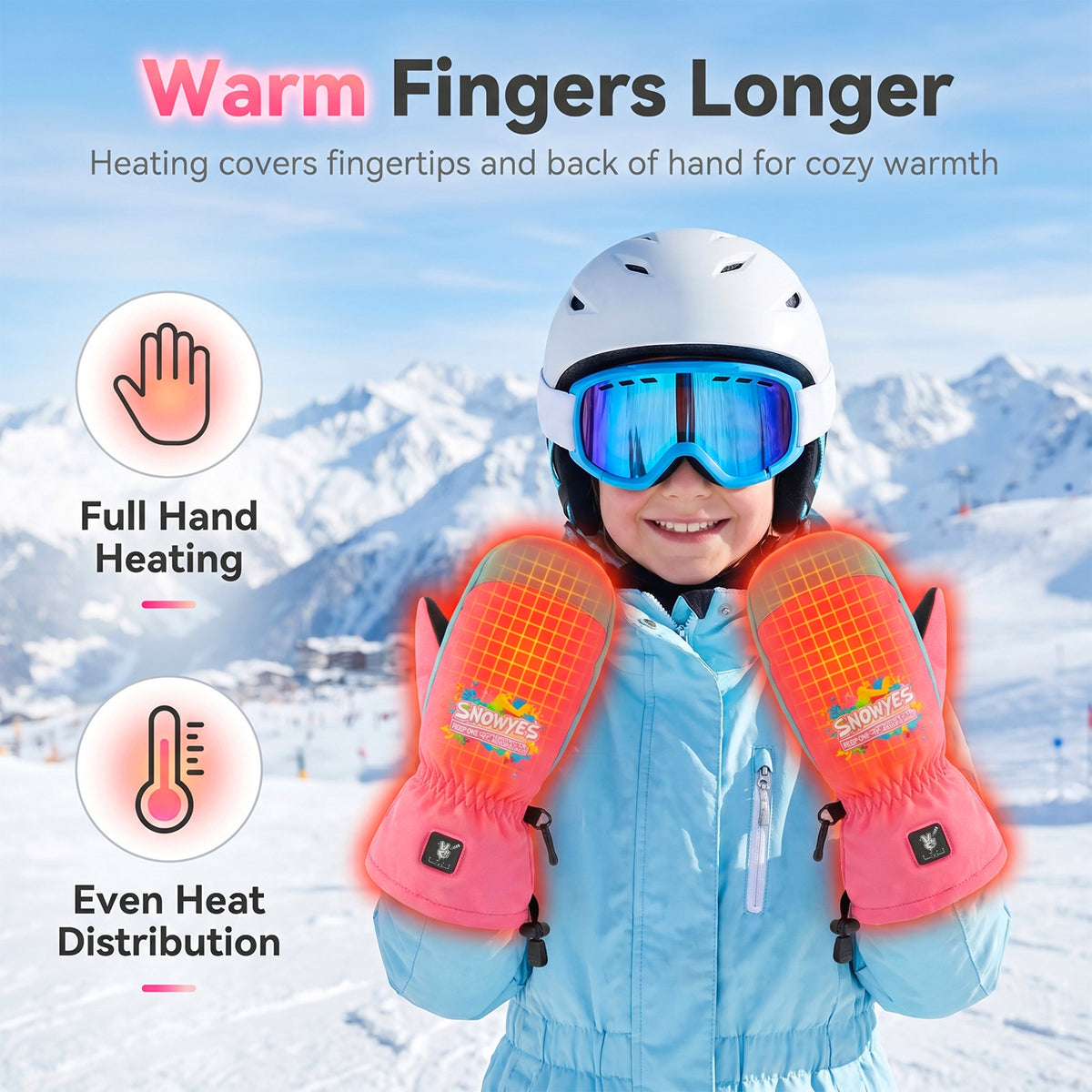 Kids Heated Ski Mittens – Candy Splash