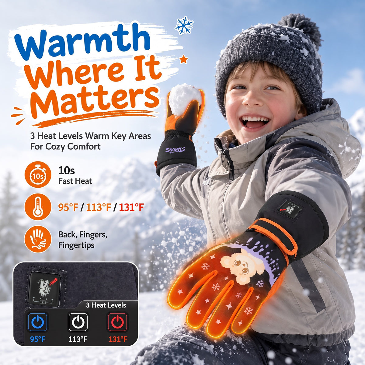 Kids Heated Ski Gloves – Arctic Bear