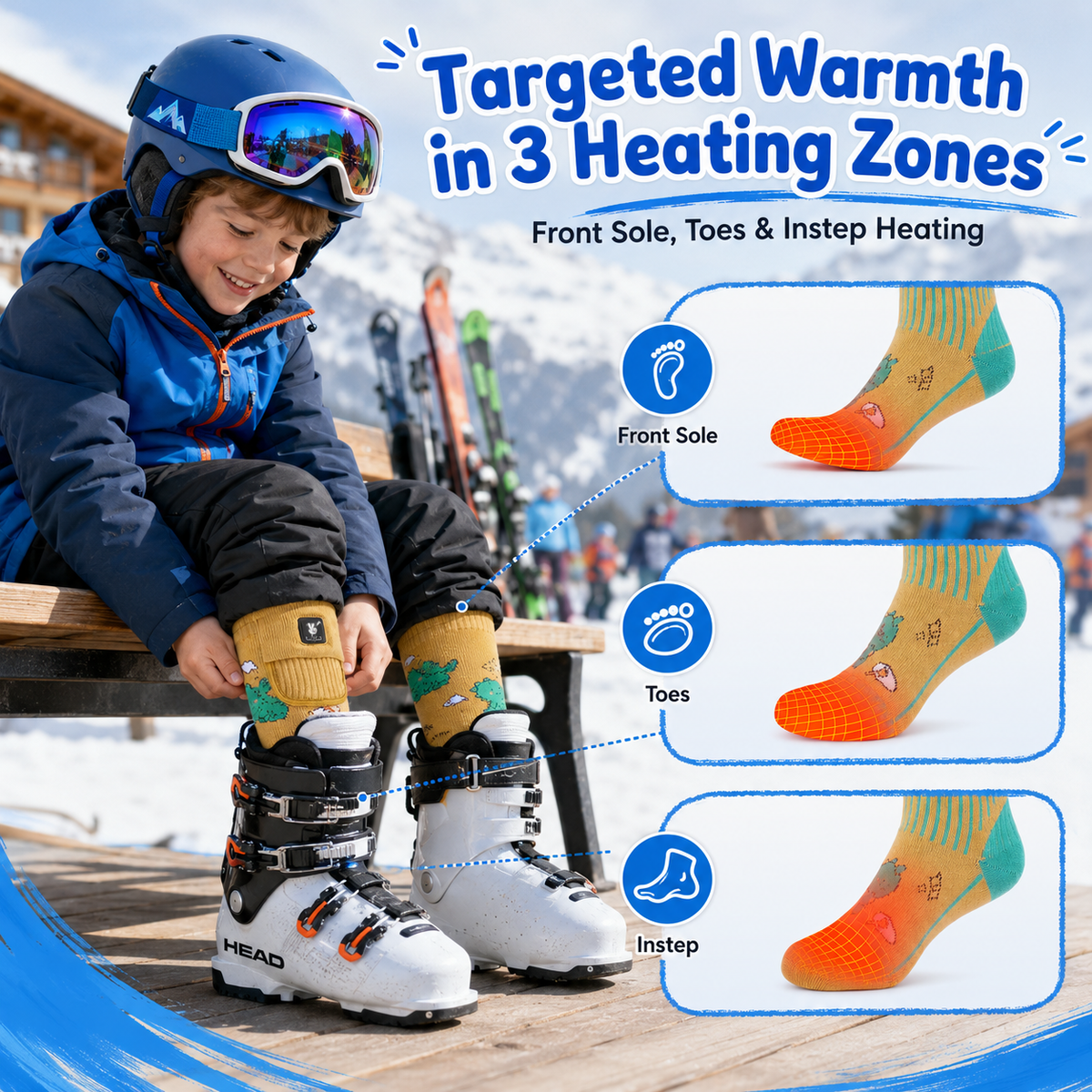 Dinosaur Kids Heated Ski Socks