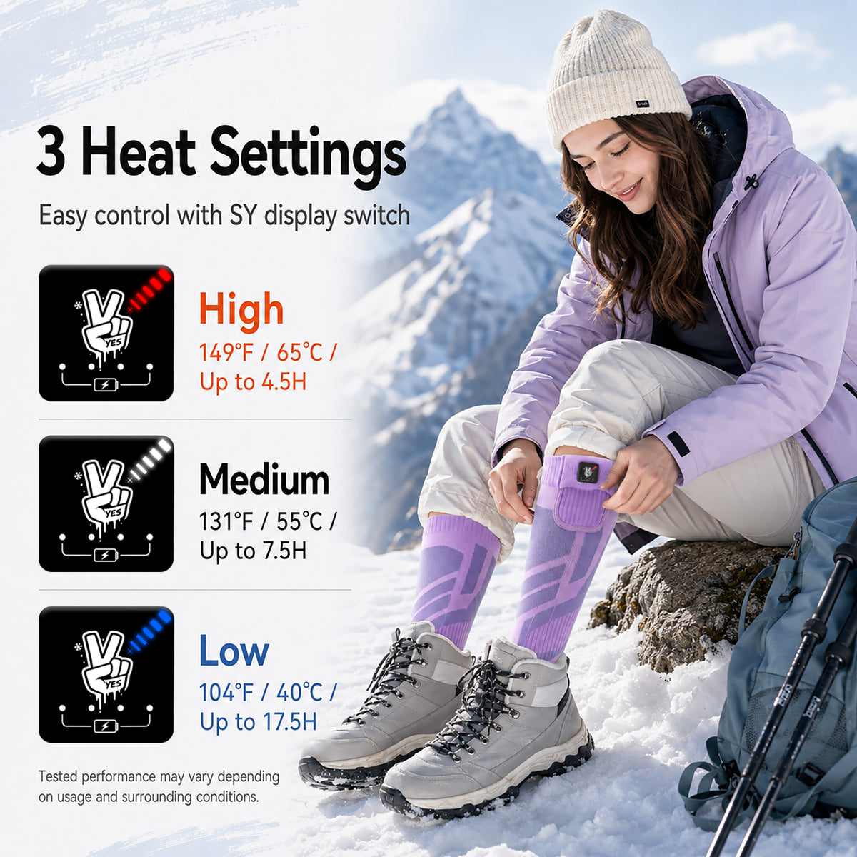Moisture-Wicking Grip Heated Ski Socks