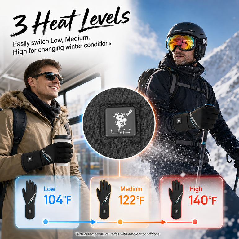 Slim Heated Glove Liners with Battery Display
