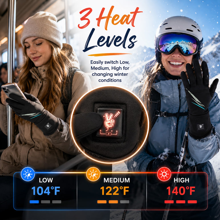 Slim Heated Glove Liners with Battery Display