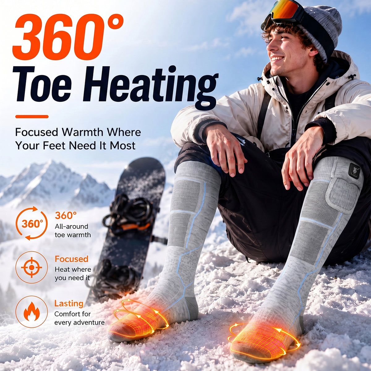 Breathable Grip Heated Ski Socks