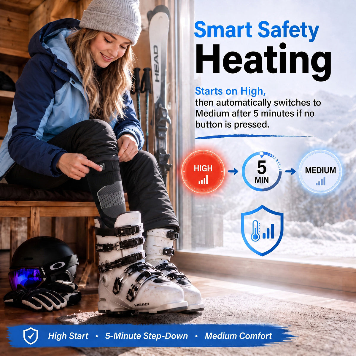Shin Cushion Heated Ski Socks