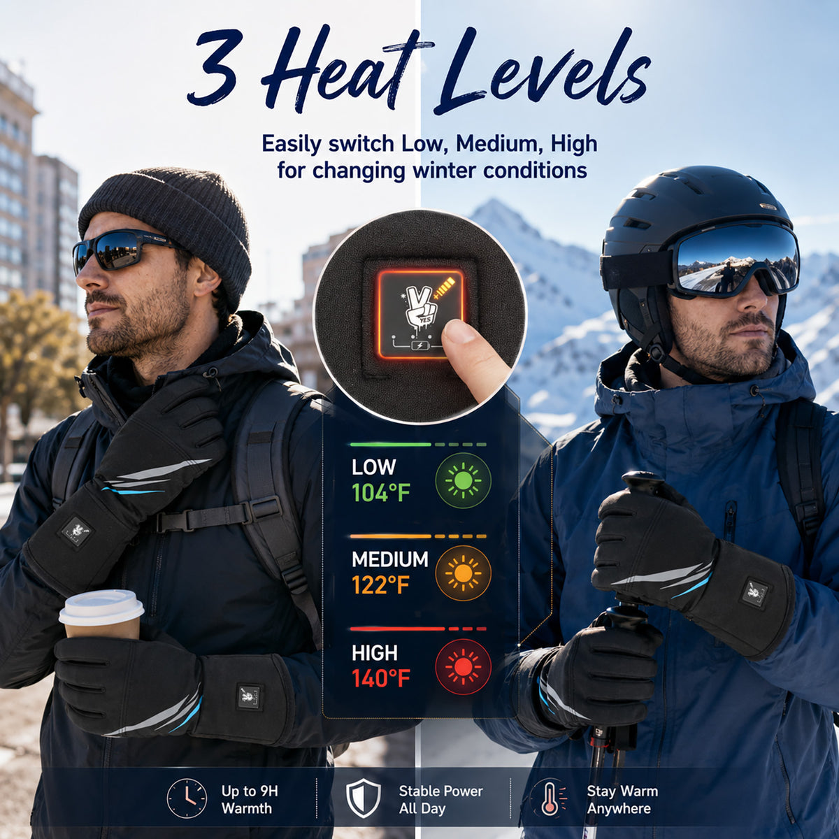 Slim Heated Glove Liners with Battery Display