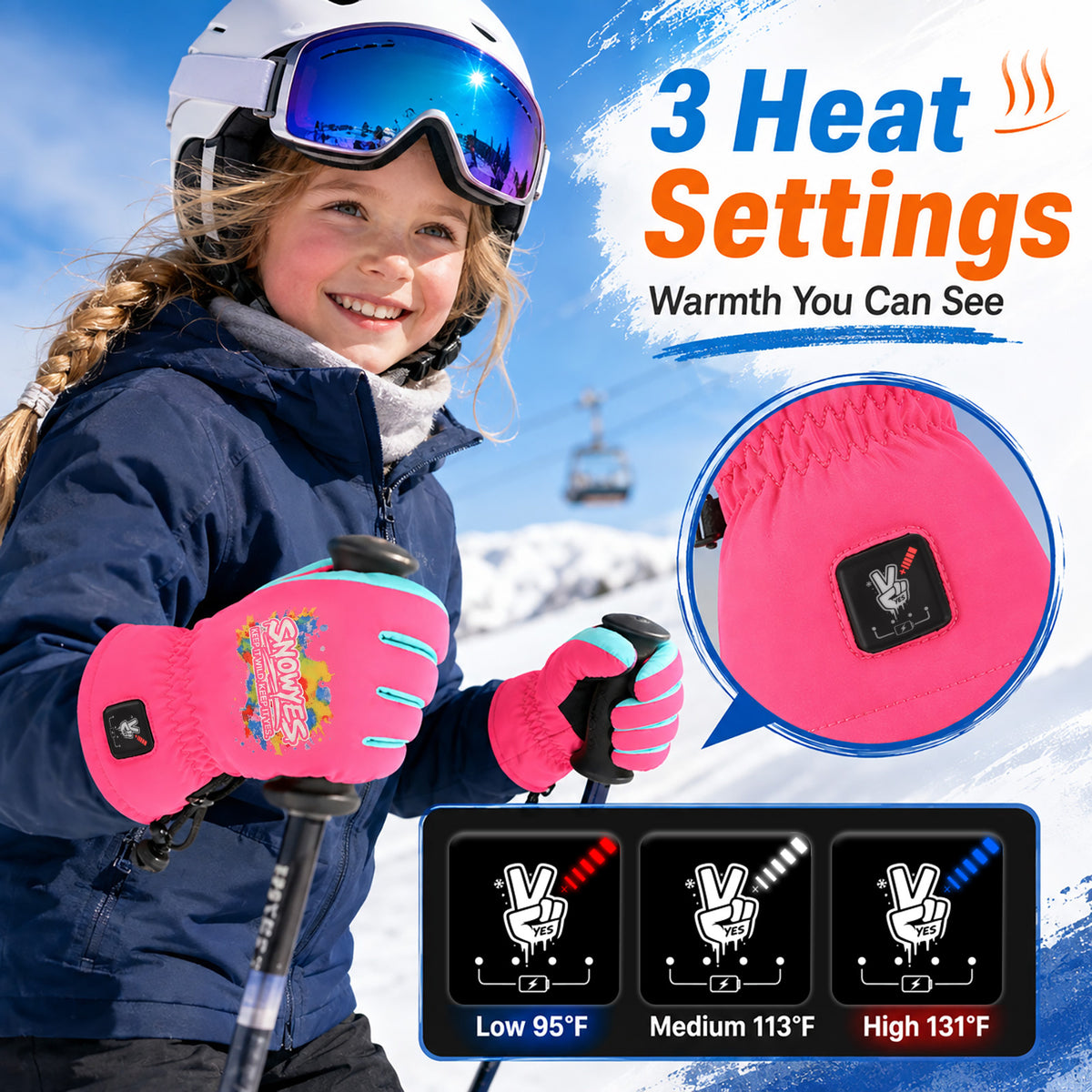 Kids Heated Ski Gloves – Wild Splash