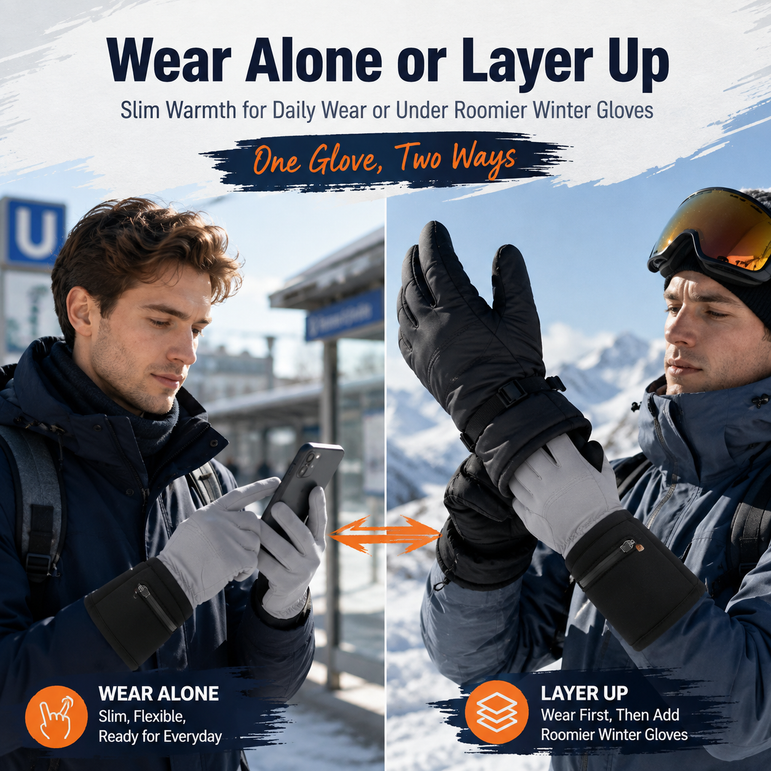 Slim Heated Glove Liners with Battery Display