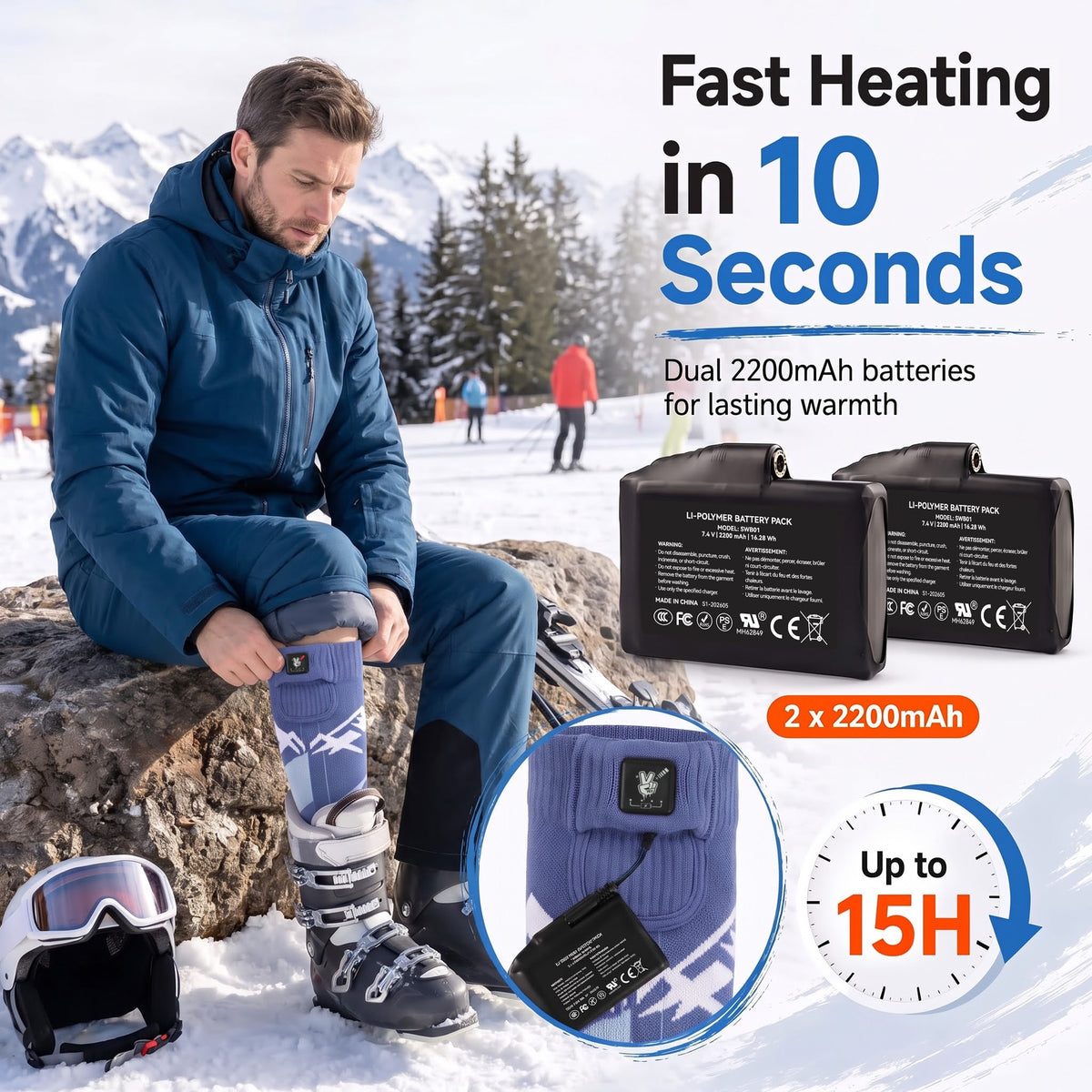 Lightweight Fit Heated Ski Socks
