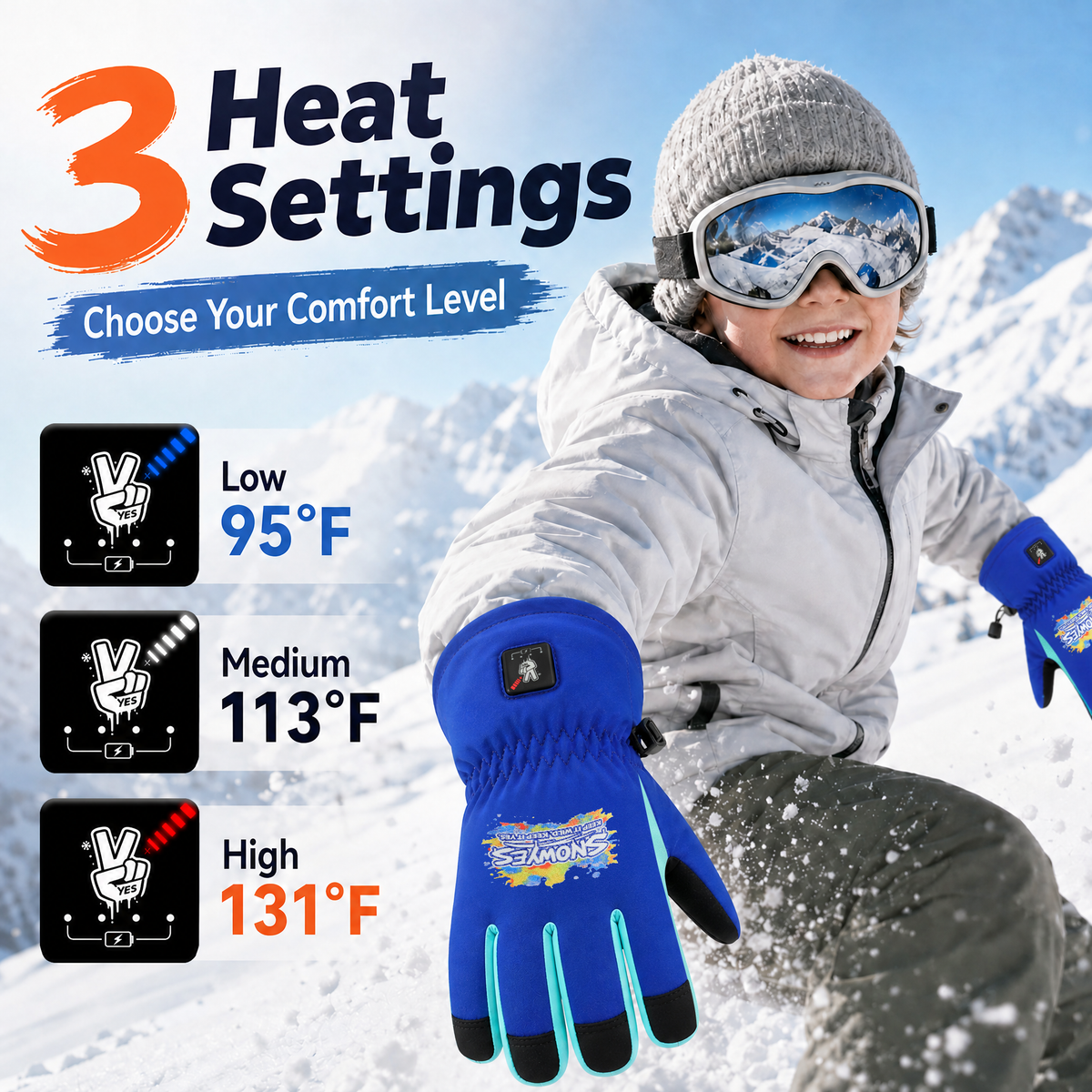 Kids Heated Ski Gloves – Wild Splash