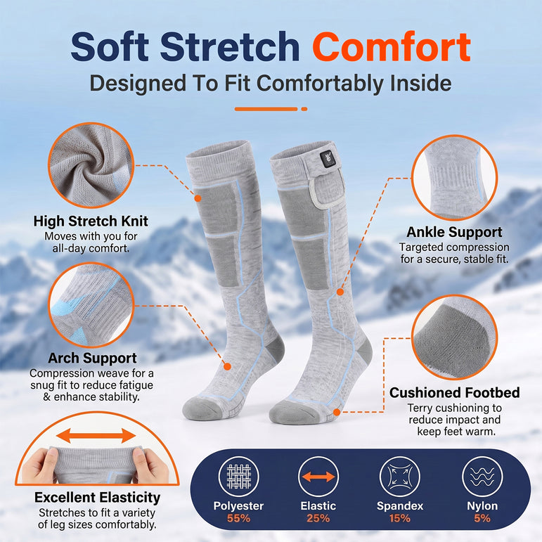 Breathable Grip Heated Ski Socks