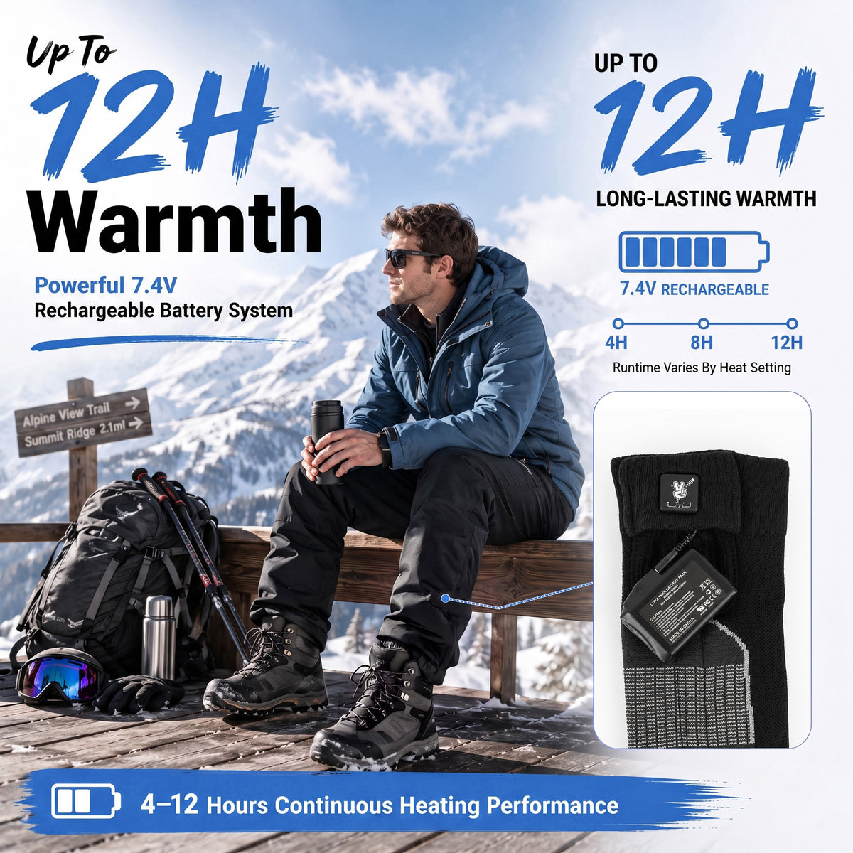 Shin Cushion Heated Ski Socks