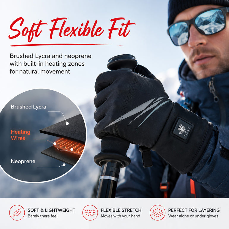 Slim Heated Glove Liners with Battery Display