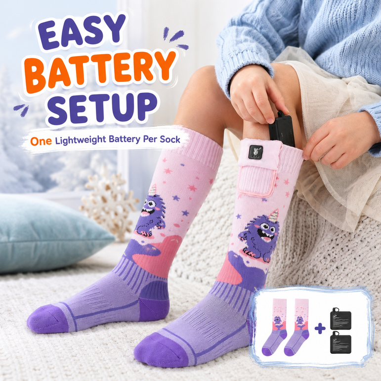 Horned Monster Kids Heated Ski Socks