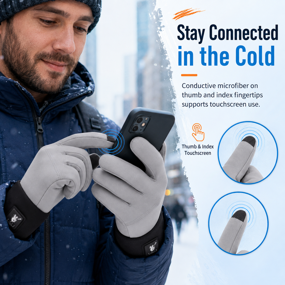 Slim Heated Glove Liners with Battery Display