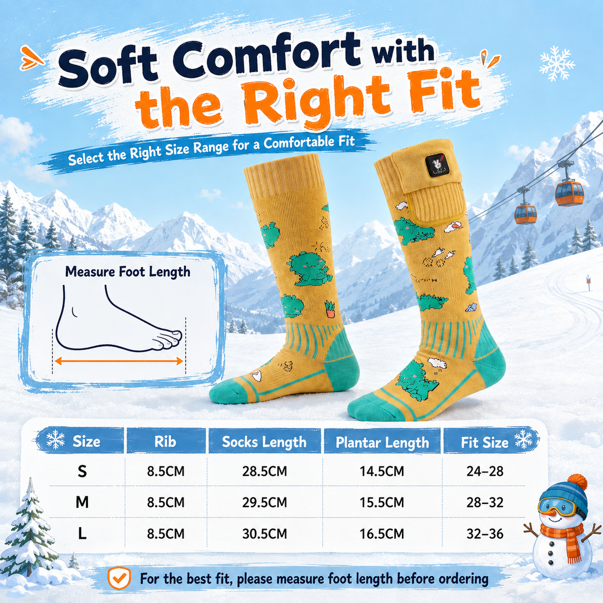 Dinosaur Kids Heated Ski Socks