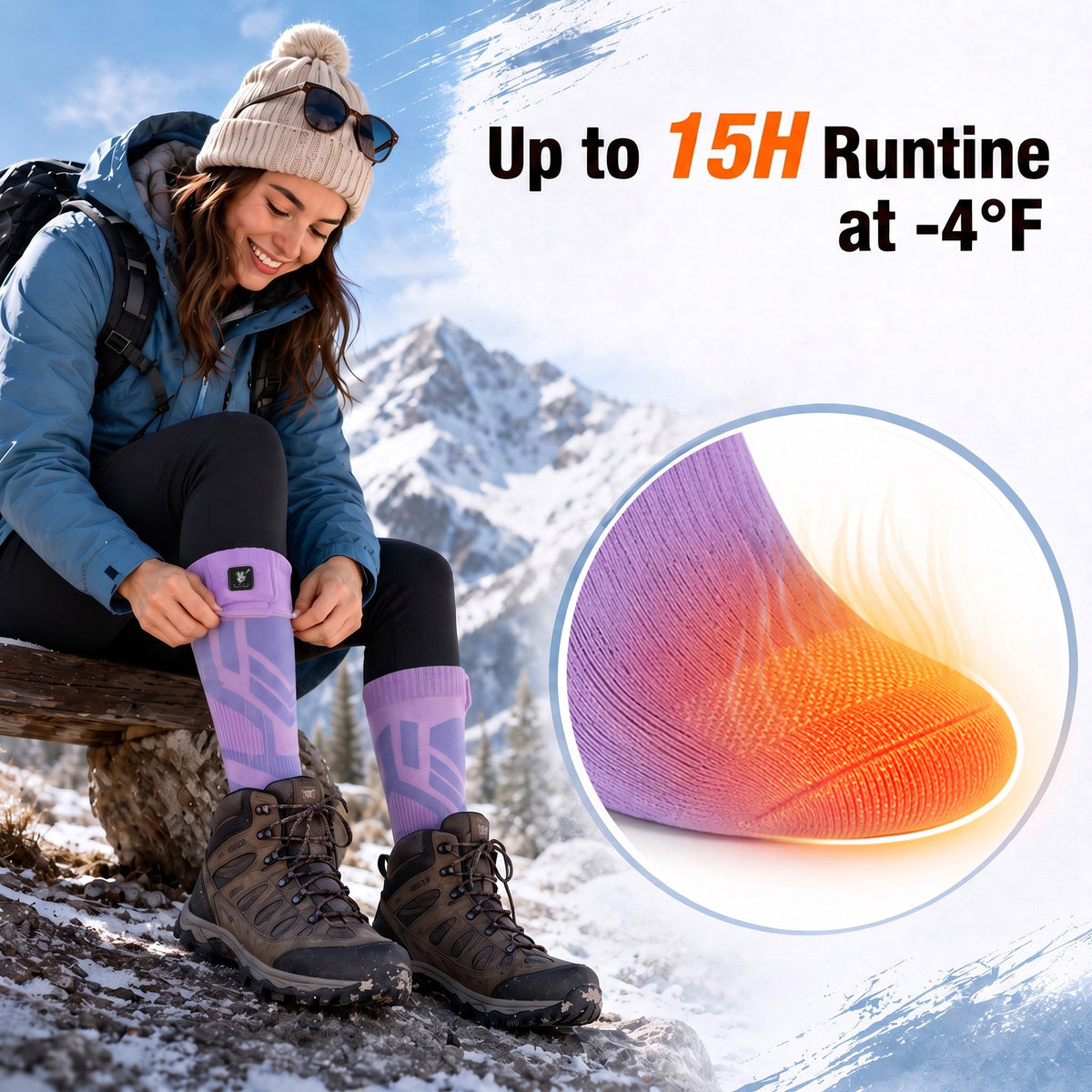 Moisture-Wicking Grip Heated Ski Socks