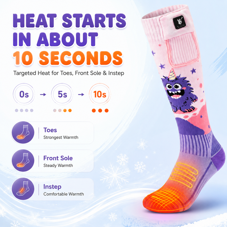 Horned Monster Kids Heated Ski Socks