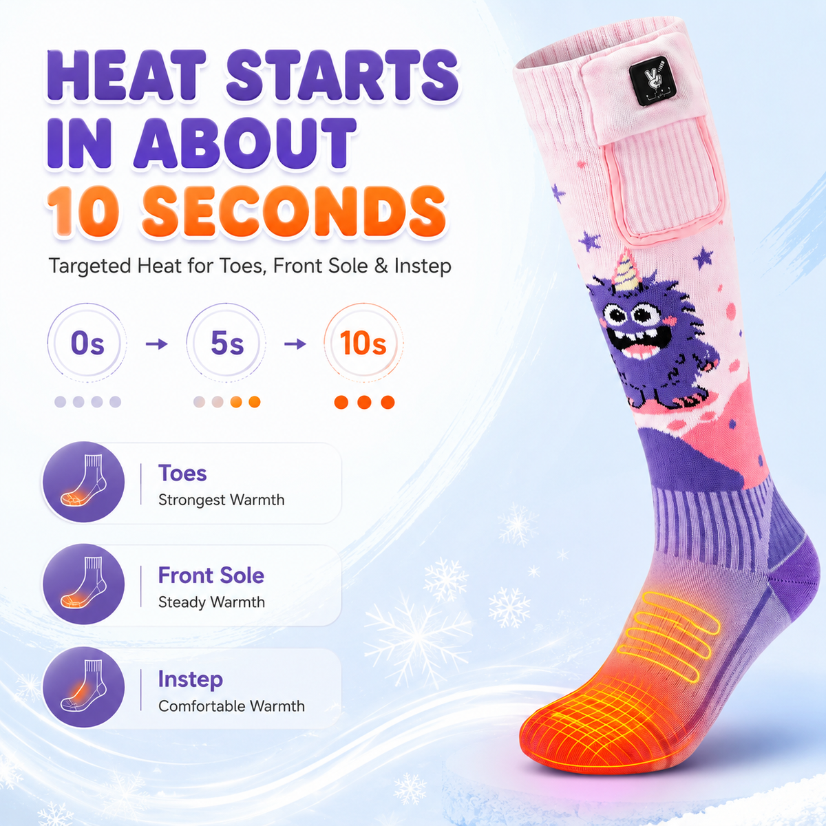 Horned Monster Kids Heated Ski Socks