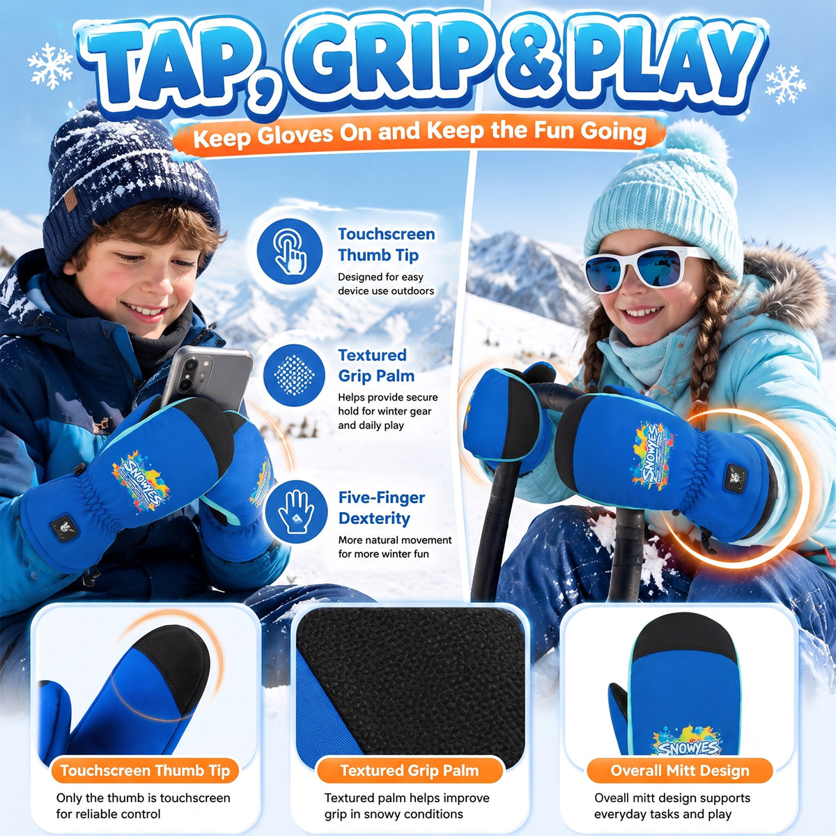Kids Heated Ski Mittens – Wild Splash