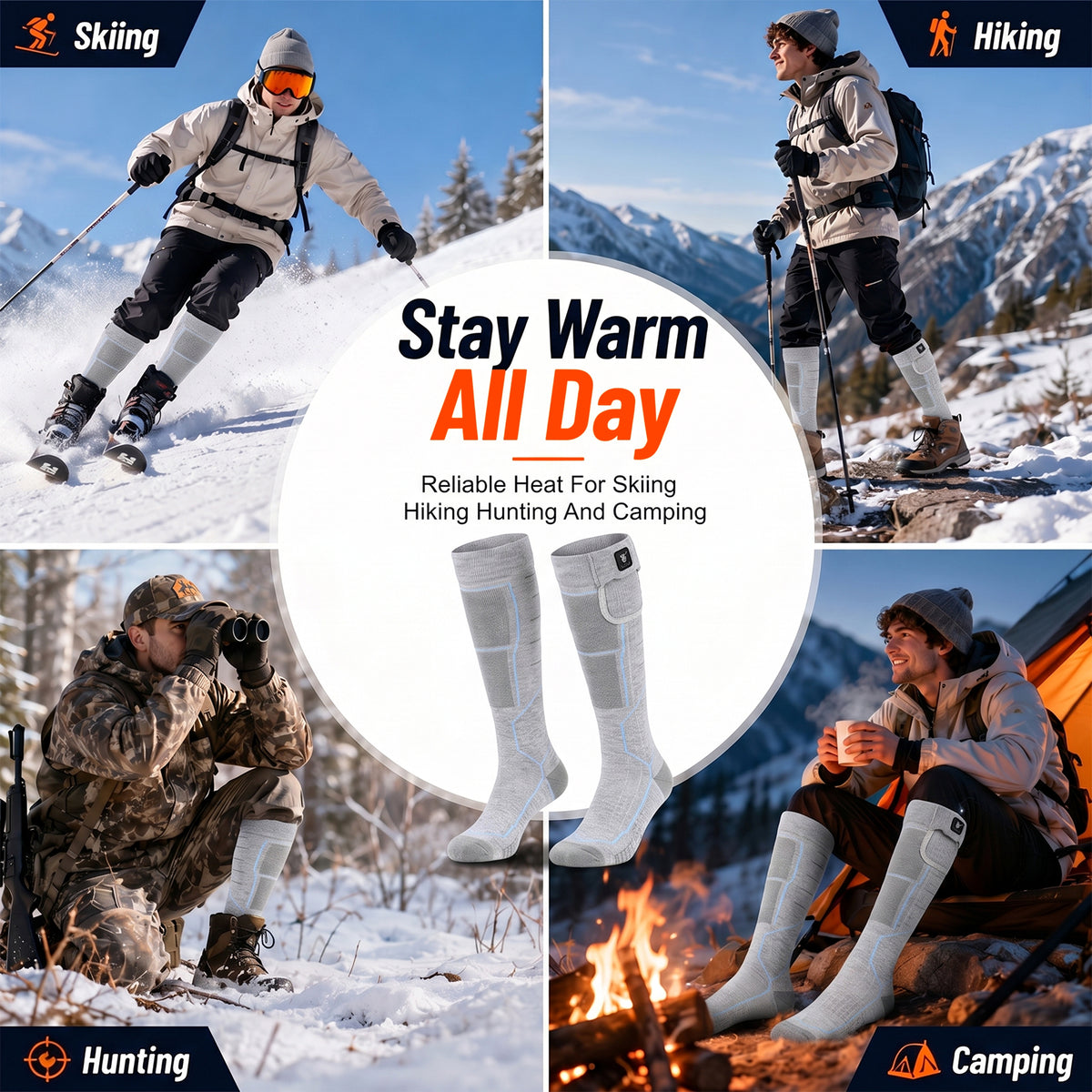 Breathable Grip Heated Ski Socks