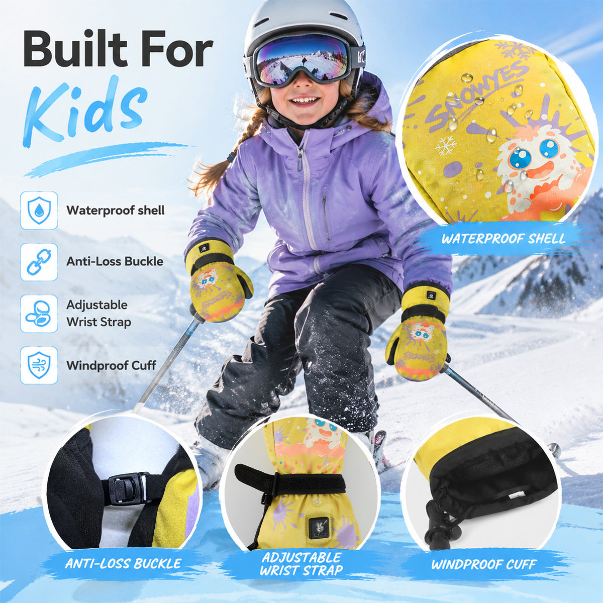 Kids Yeti Adventure Heated Ski Mittens