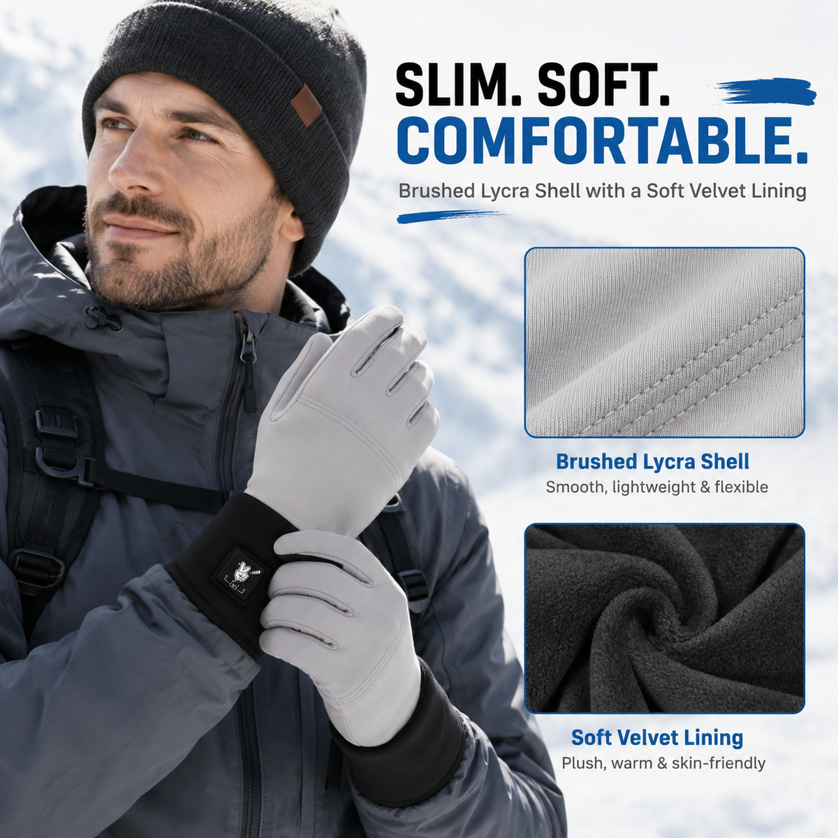 Slim Heated Glove Liners with Battery Display