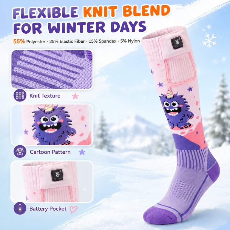 Horned Monster Kids Heated Ski Socks