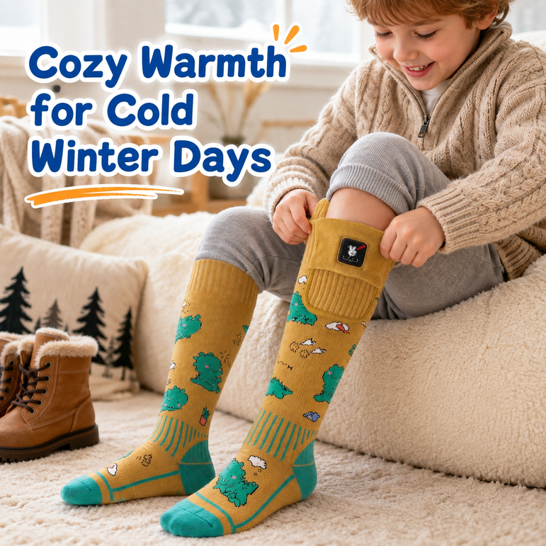 Dinosaur Kids Heated Ski Socks