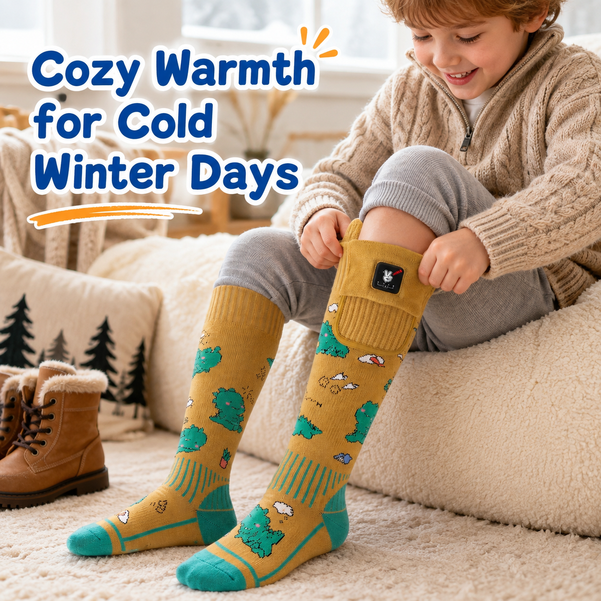 Dinosaur Kids Heated Ski Socks
