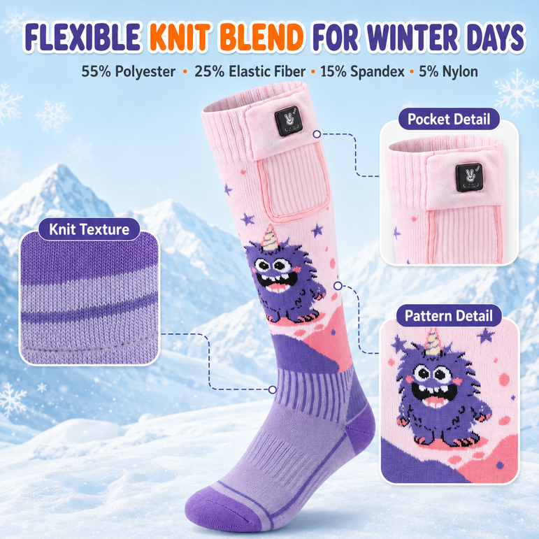 Horned Monster Kids Heated Ski Socks