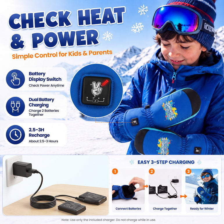 Kids Heated Ski Mittens – Wild Splash