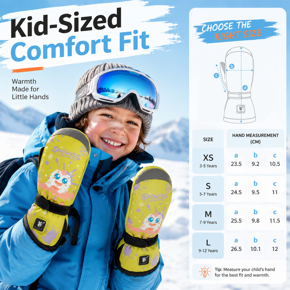 Kids Yeti Adventure Heated Ski Mittens