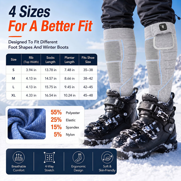 Breathable Grip Heated Ski Socks