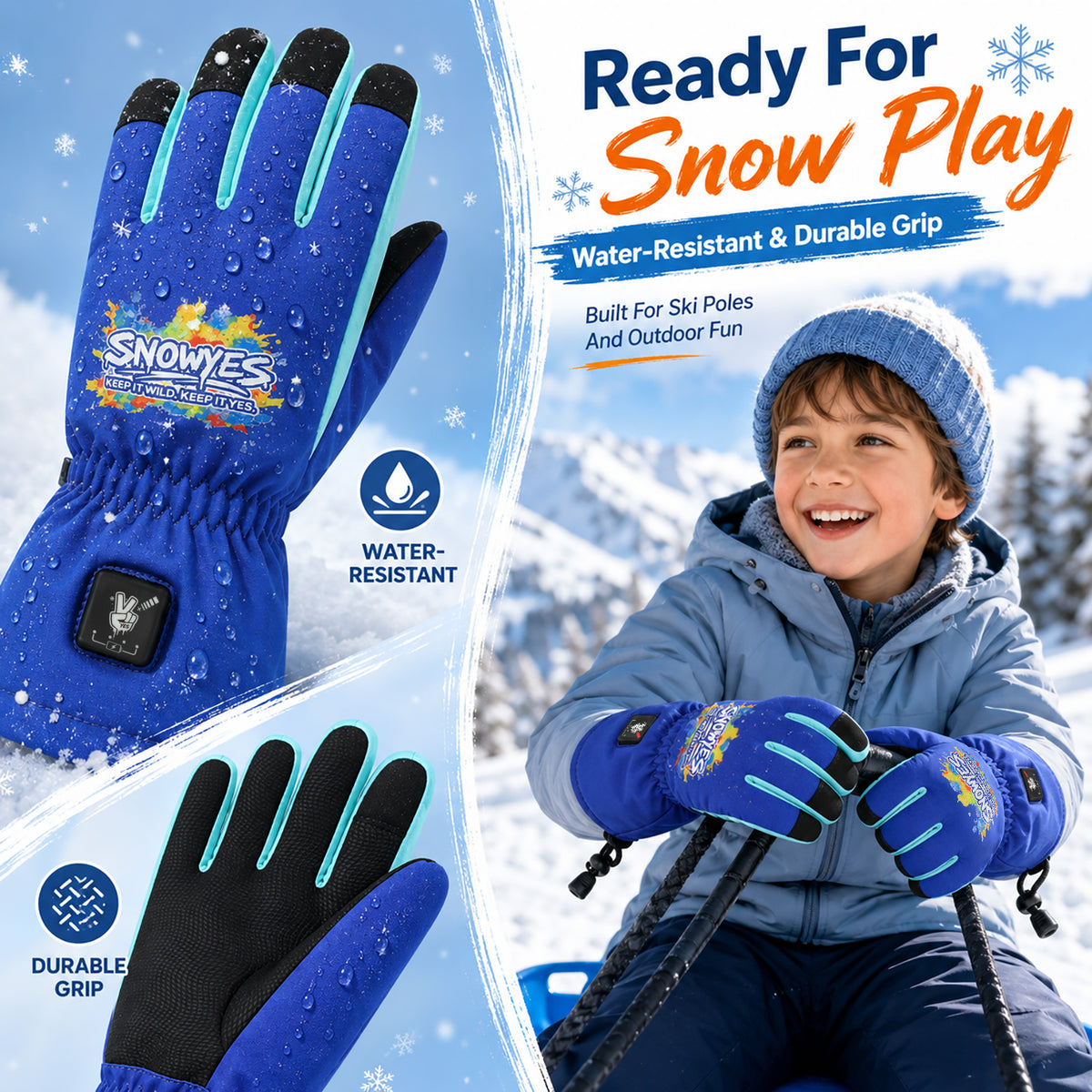 Kids Heated Ski Gloves – Wild Splash
