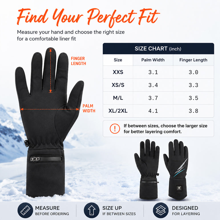 Slim Heated Glove Liners with Battery Display