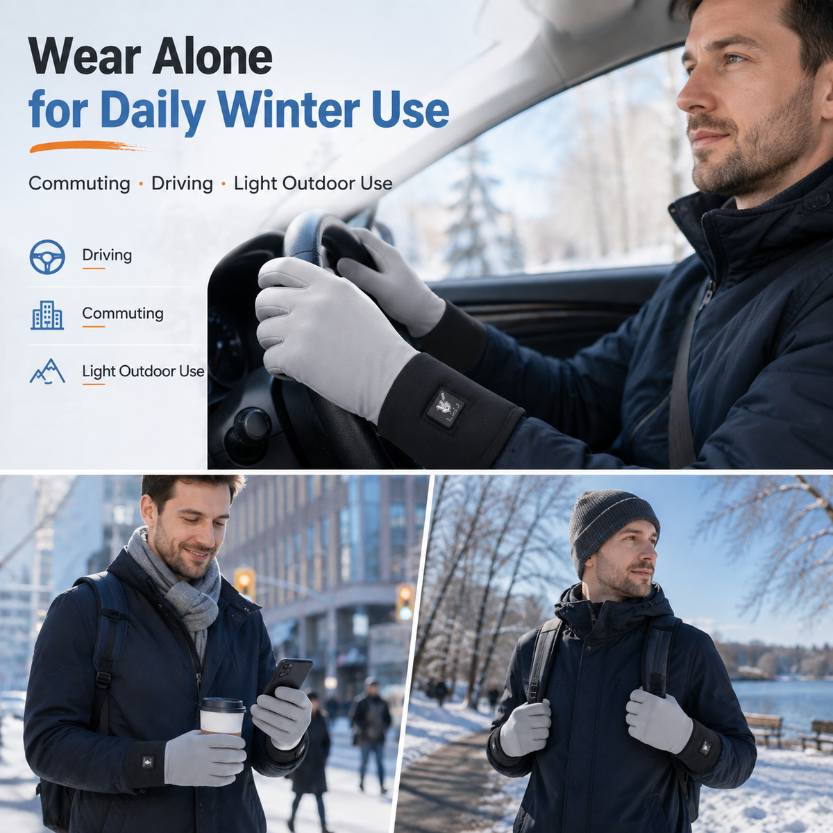 Slim Heated Glove Liners with Battery Display