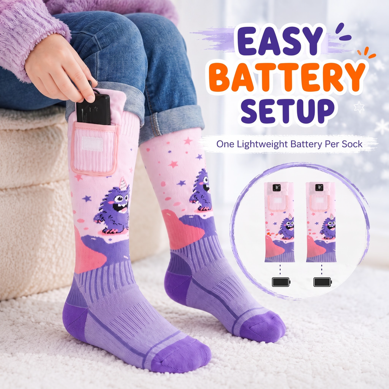 Horned Monster Kids Heated Ski Socks