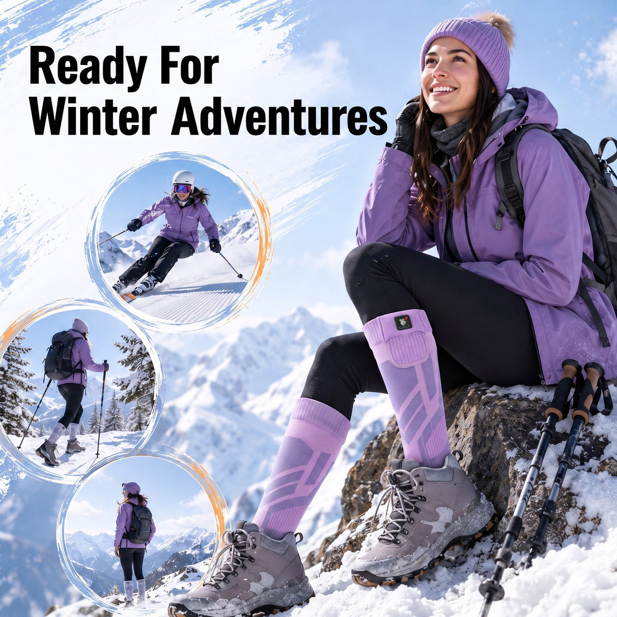 Moisture-Wicking Grip Heated Ski Socks
