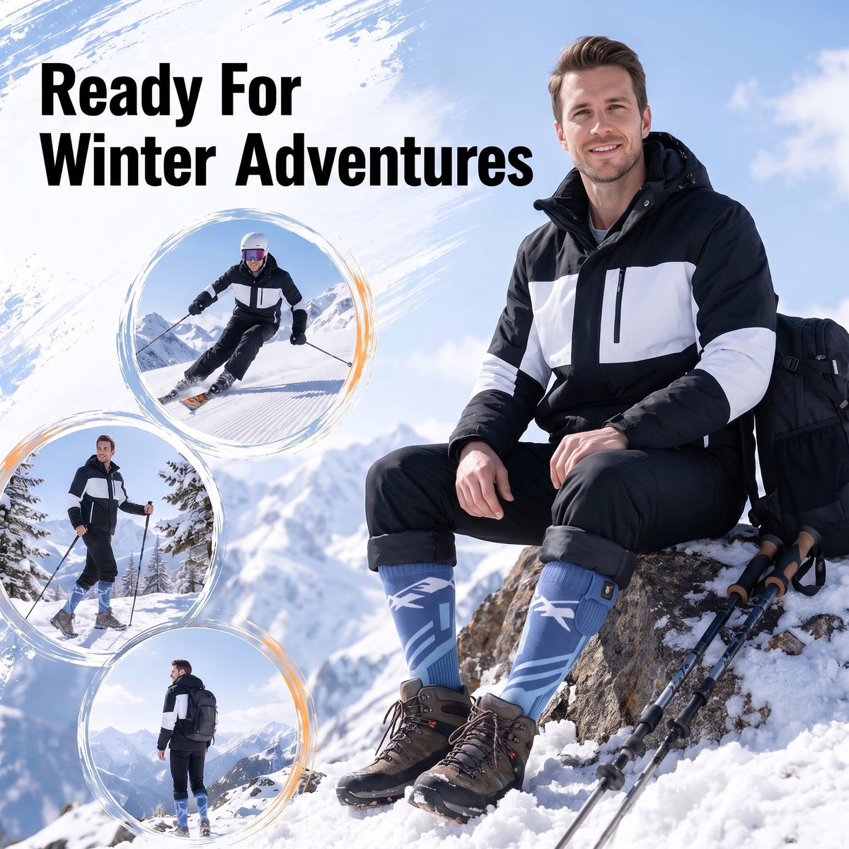 Lightweight Fit Heated Ski Socks