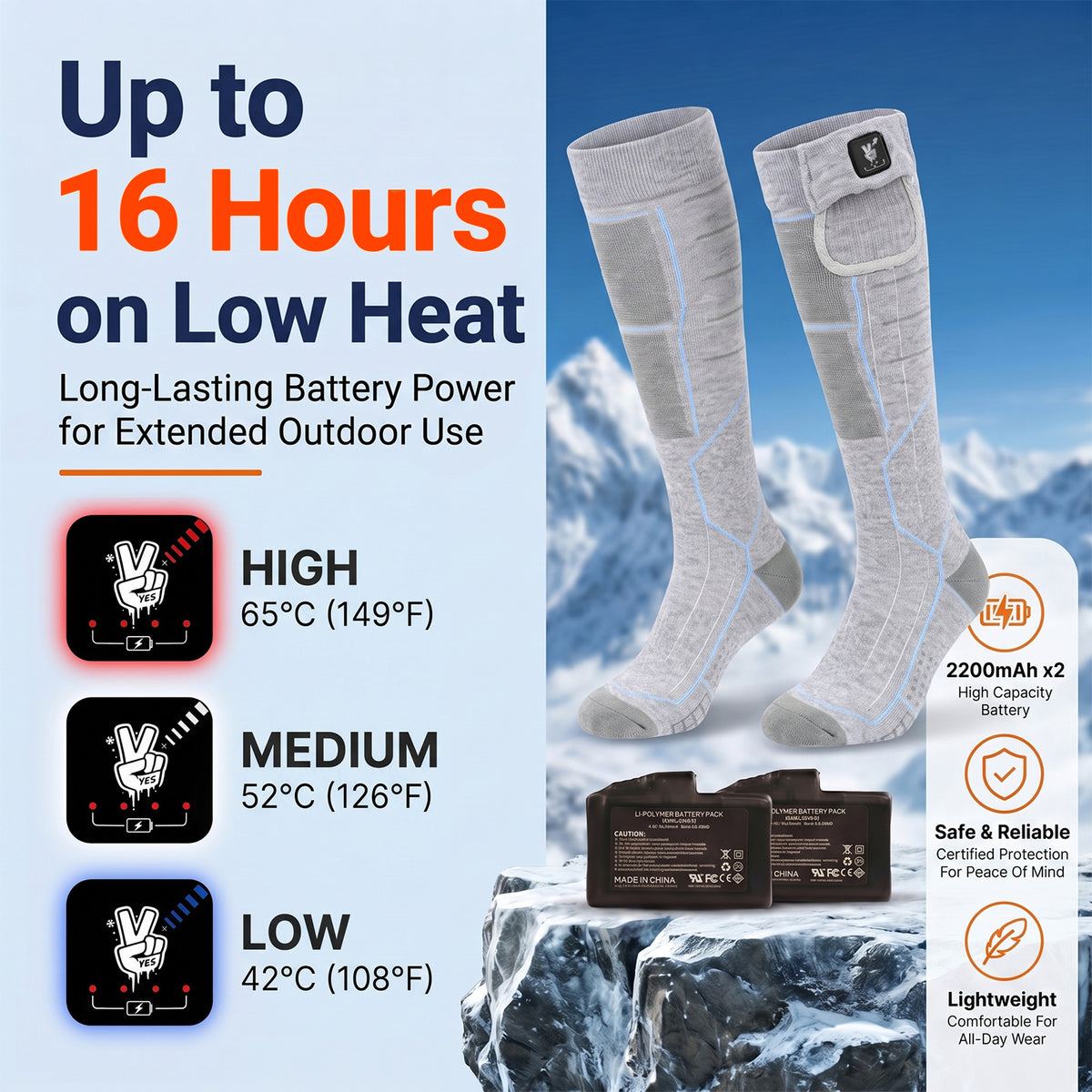 Breathable Grip Heated Ski Socks