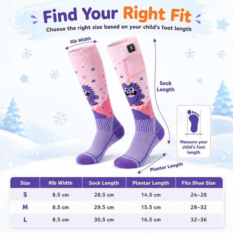 Horned Monster Kids Heated Ski Socks