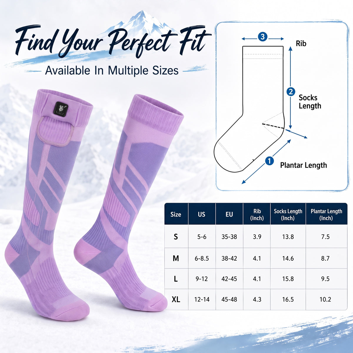 Moisture-Wicking Grip Heated Ski Socks