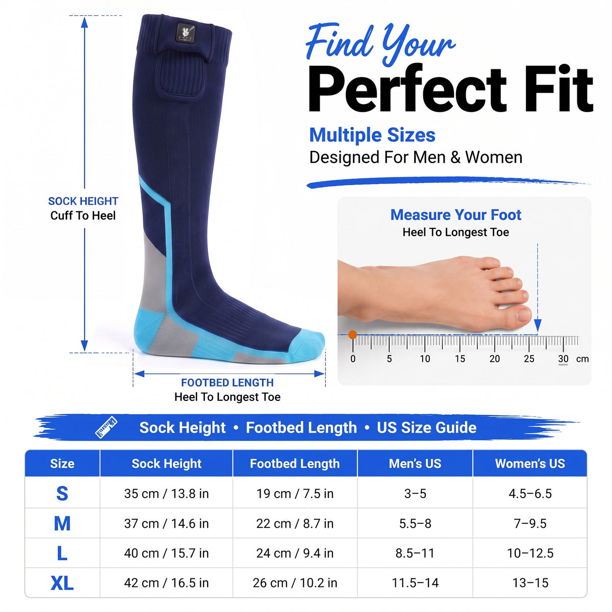 Heat-Transfer Support Heated Ski Socks